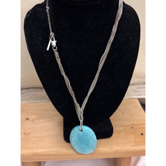 Kenneth Cole Silver-Tone Multi-Strand Chain Necklace With Turquoise Pendant - Picture 1 of 12